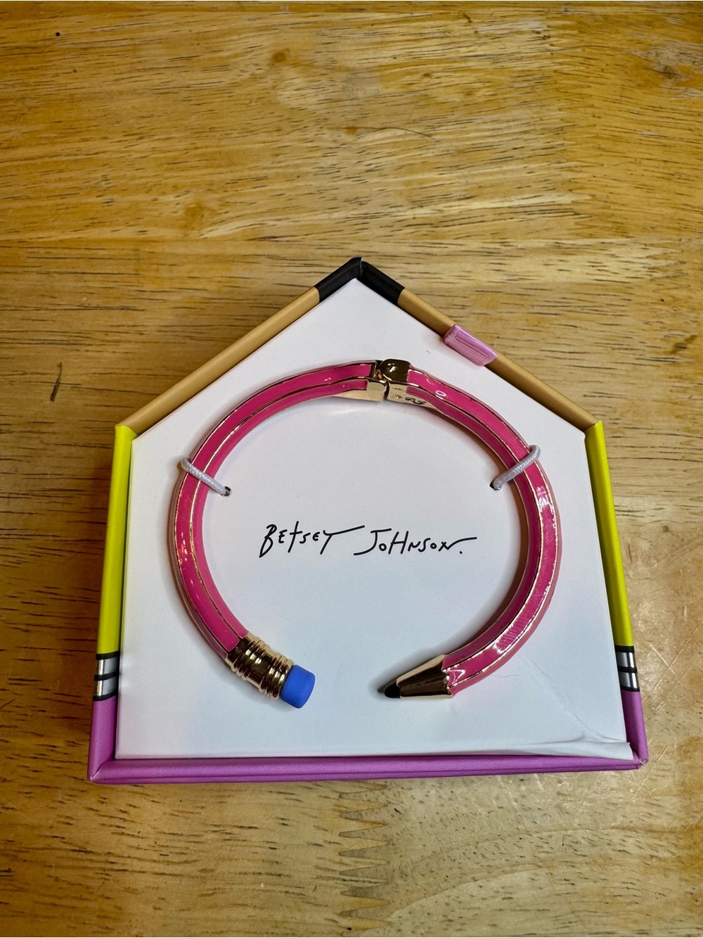 Betsey Johnson Pink and Gold Pencil Cuff Bracelet - Picture 2 of 5